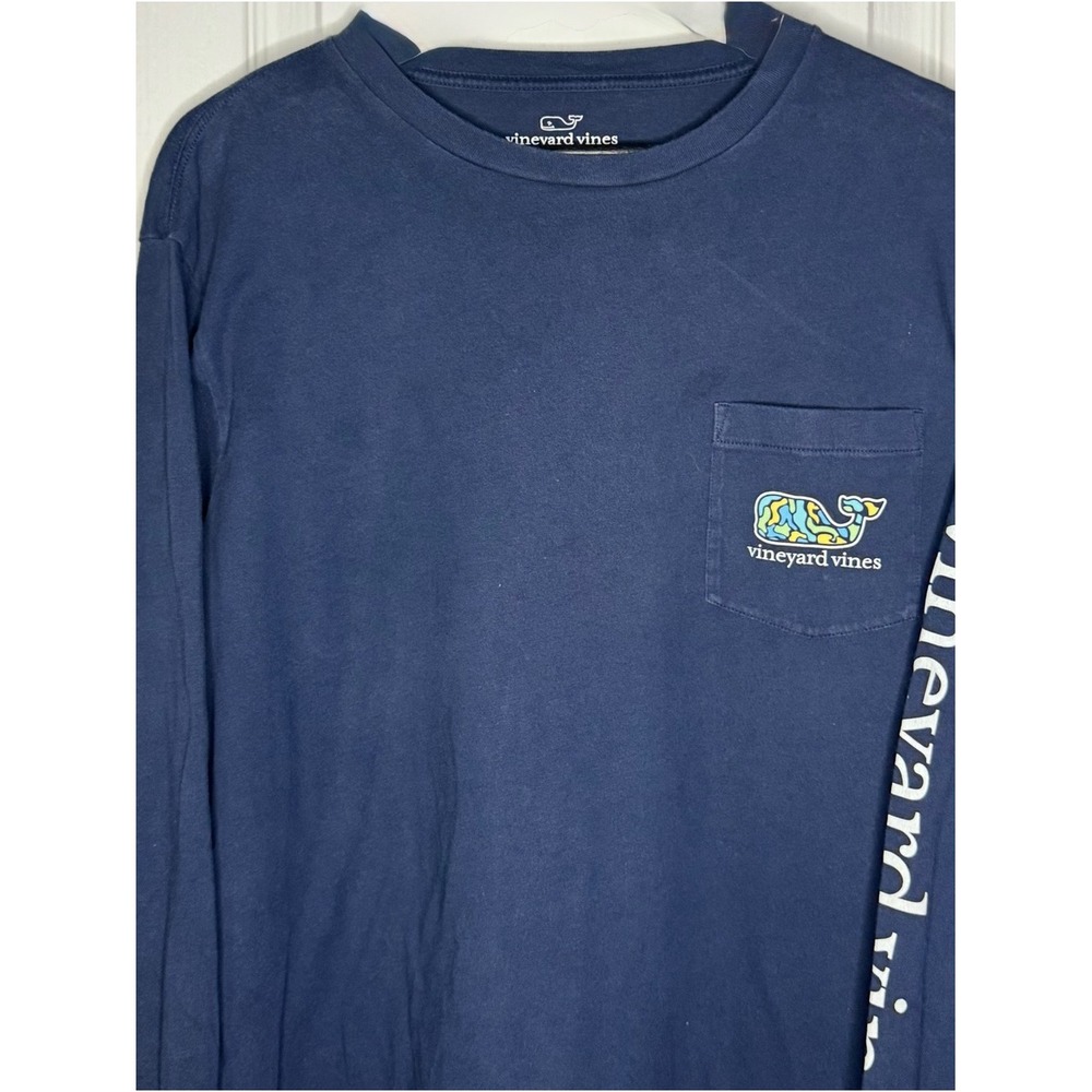 Vineyard Vines Navy Long-Sleeve Pocket Tee with Colorful Whale